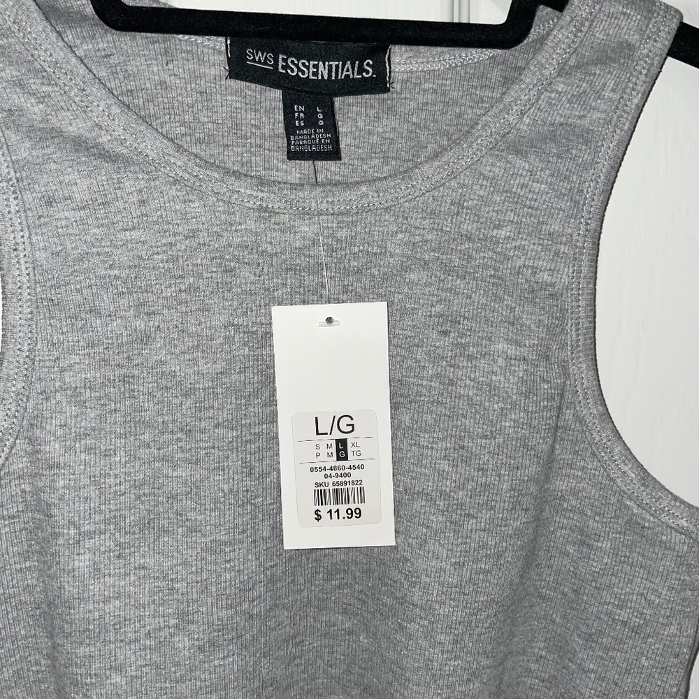 Grey Basic High Neck Ribbed Tank Top - Picture 3 of 4